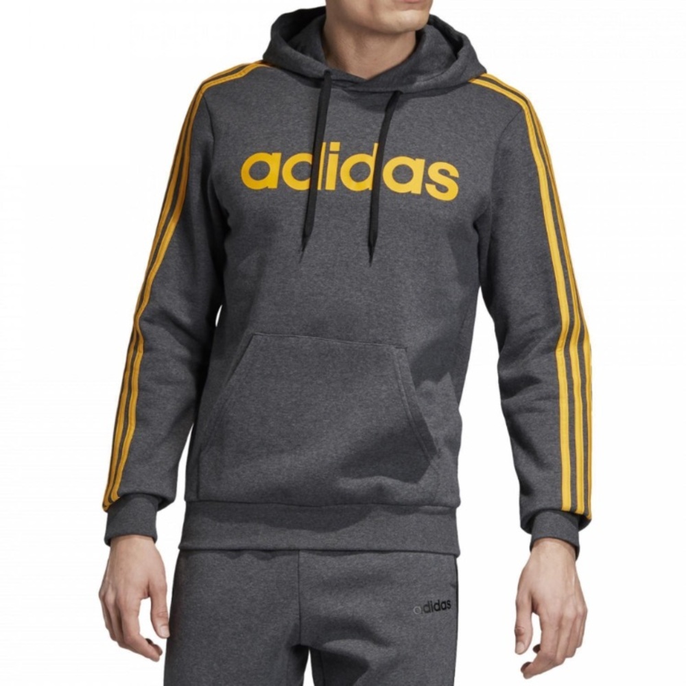 Adidas Gray Hoodie with Yellow Stripes